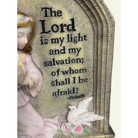 Praying Angel Figurine Psalm 27 Quote On Arched Plaque Inspirational Home Decor - Picture 2 of 12
